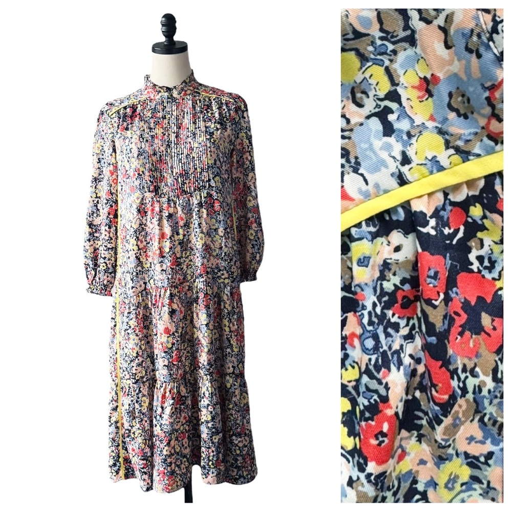 ME+EM Hand-Painted Floral Pintuck Tea Dress | 4